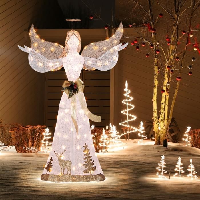 COSTWAY Décoration de Noël Extérieure Ange Scintillant 3D Pailleté Pré