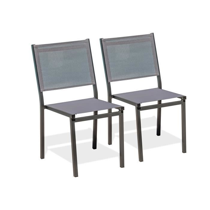 lot de 2 chaises de jardin en alu et toile plastifiée grise