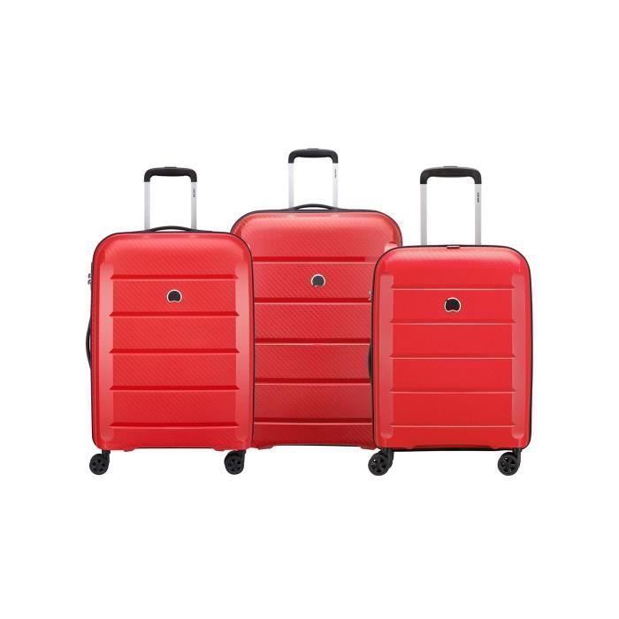 DELSEY PARIS - set de 3 Valises Rouge DELSEY BINALONG polypropylène avec  code TSA trolley 4 Roues 55-65-75 cm Ultra léger
