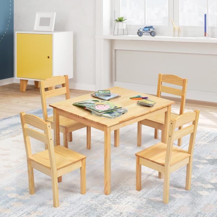 Dreamade Ensemble De Table Et 4 Chaises En Bois Pour Enfants Pour Jouer Lire Dessiner Table Enfant 66 X 56 X 48 Cm Naturel Cdiscount Puericulture Eveil Bebe
