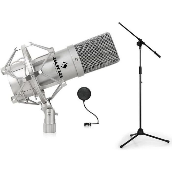 - noir micro en métal, filtre 12,5cm Ø, hauteur pied 90-157cm pied de micro et filtre anti-pop micro XLR Auna CM001B Pack chant et voix pour podcasts ou enregistrement studio - noir micro en métal, filtre 12,5cm Ø, hauteur pied 90-157cm pied de micro et filtre anti-pop micro XLR Auna CM001B Pack chant et voix pour podcasts ou enregistrement studio