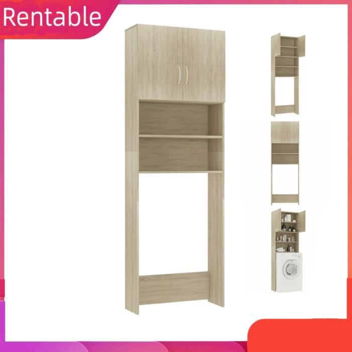 Meuble de salle de bain - FAFEICY - Chêne Sonoma - 64x255x190 cm - 2 portes - 2 compartiments ouverts