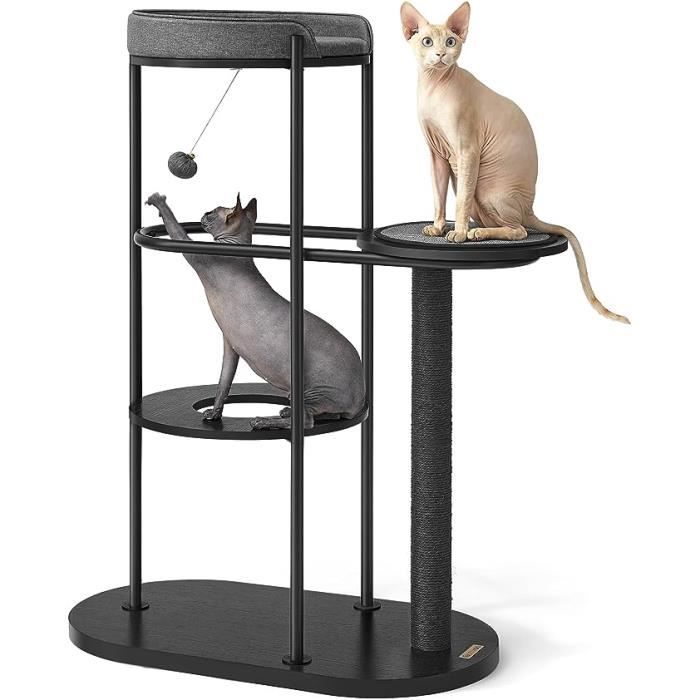 Comparer les prix de Arbre à Chat Moderne, en Acier et Panneaux d’aggloméré, Plate-Forme Rembourrée, 80 x 43 x 111 cm, Noir Classique