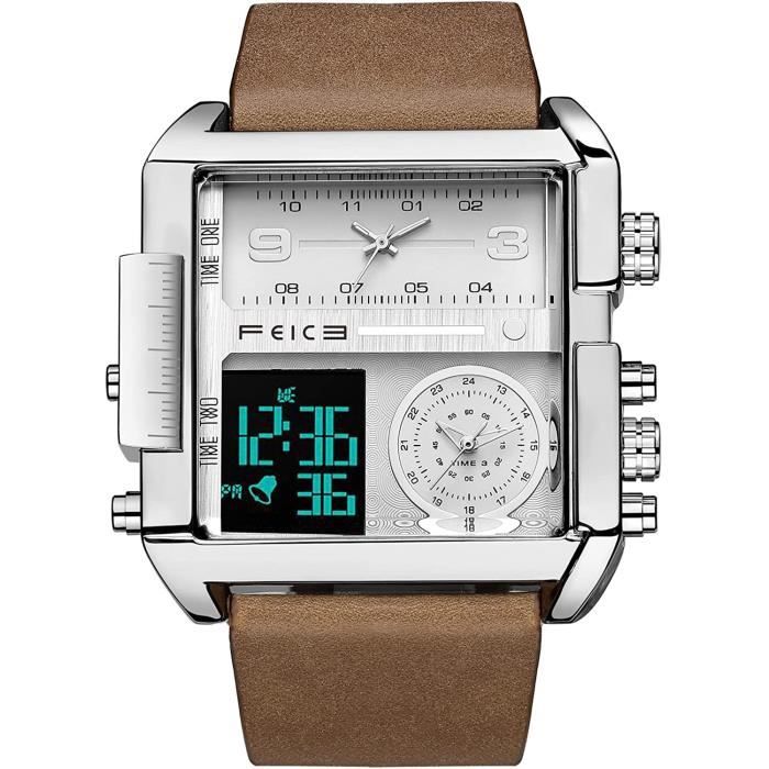 FEICE Montre a Quartz pour Homme Multi Fonction Chronographe 24H Calendrier Carre Digital FK030 Achat vente montre Homme Cuir Cdiscount