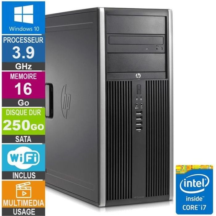 PC HP Elite 8300 CMT i7 3770 3.90GHz 250Go Wifi W10 - vue 2