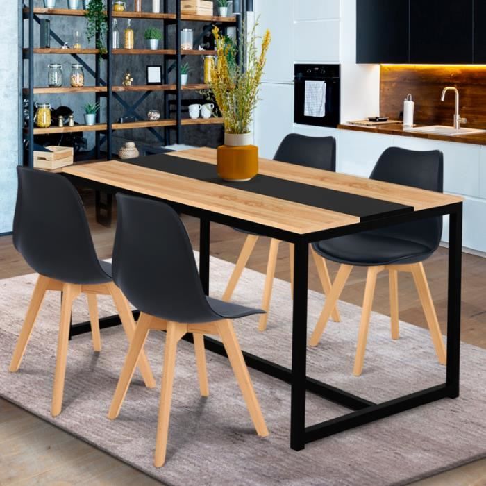 IDMARKET Table à manger DOVER 4 personnes bande centrale noire design  industriel 120 cm - Cdiscount Maison
