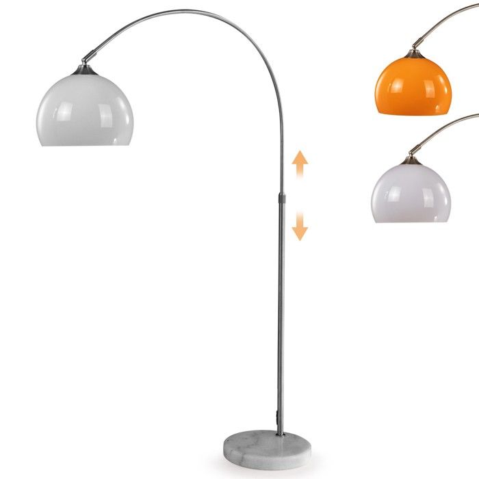 compatible LED 60 Watt élégant luminaire design avec interrupteur sur le câble idéal pour un salon moderne Lampadaire arqué Flisa en métal nickel mat pour 1 ampoule E27 max