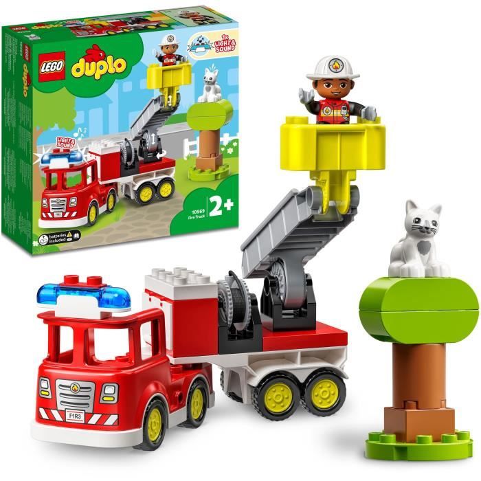 lego 10969 duplo town le camion de pompiers, jouet éducatif, figurines, sauver les animaux, jeu éducatif, cadeau enfants dès 2 ans