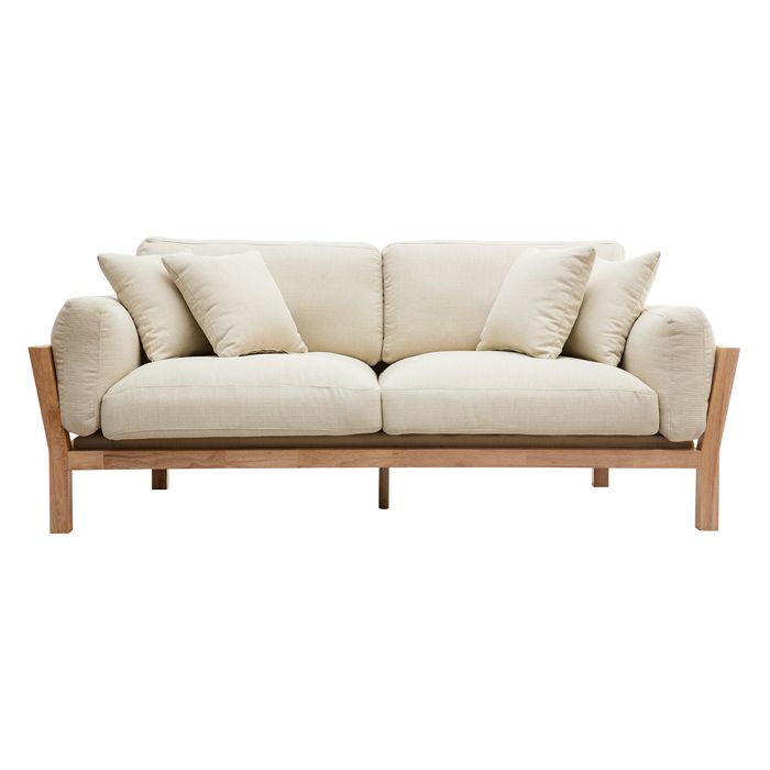 Miliboo - Canapé scandinave déhoussable 3 places en tissu blanc crème et bois clair KYO Miliboo - Canapé scandinave déhoussable 3 places en tissu blanc crème et bois clair KYO