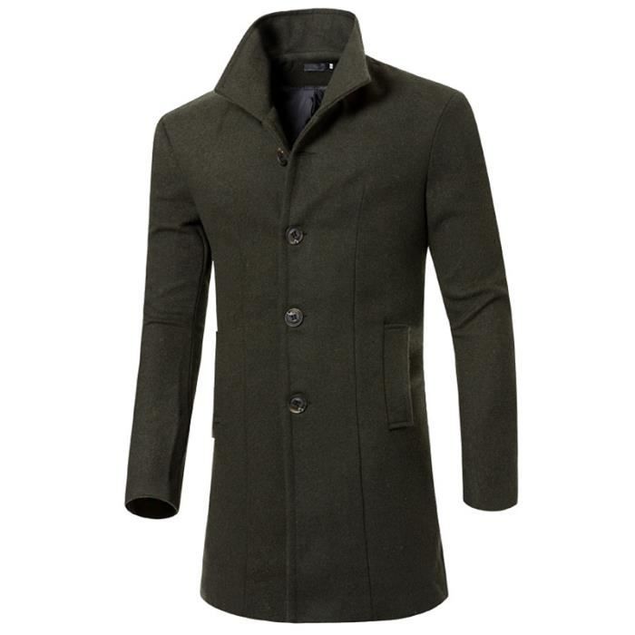 Manteau pour homme hiver en laine m?�lang?�e et revers V??tement Masculin Vert - Cdiscount Pr??t-?� 