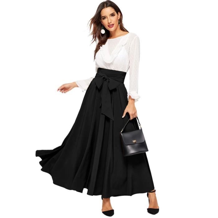 Jupe Longue Femme Taille Haute Jupe avec N ud Papillon Couleur Unie A Ligne Maxi Jupe De Mariage Cocktail noir Noir Cdiscount Pret a Porter