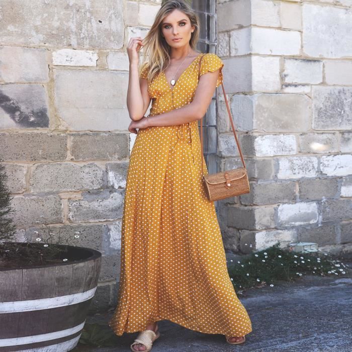 robe longue jaune femme