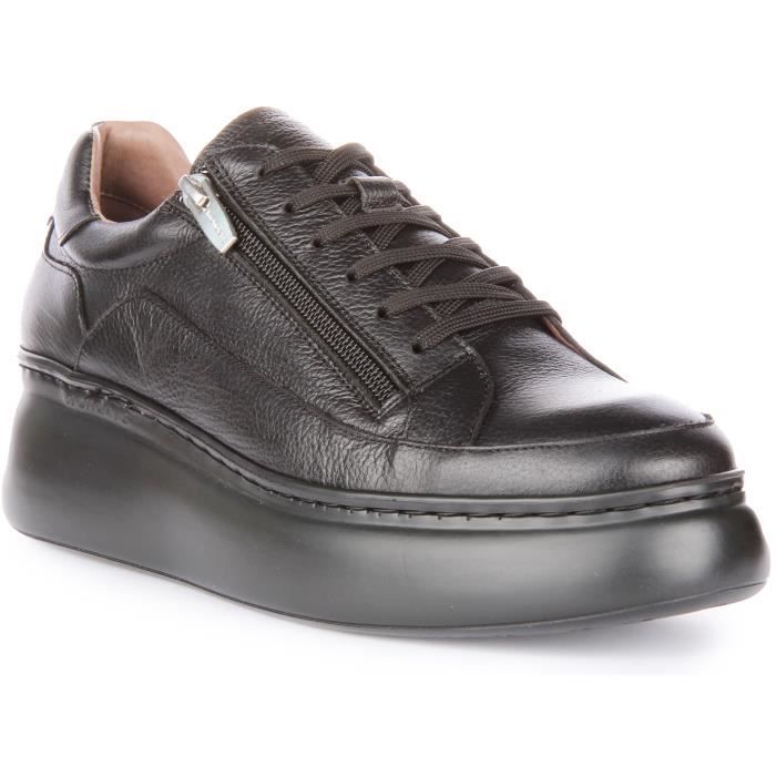 Baskets à plateforme en cuir Wonders Tyler - Noir - Fermeture éclair latérale - Femme