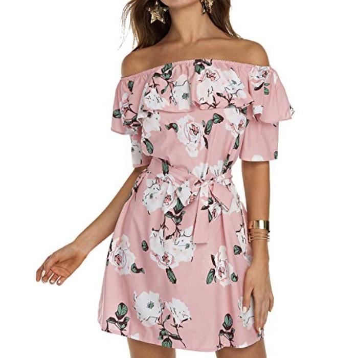 Robe Ho0dv Mini Robe A Epaules Denudees Imprime Floral Aleatoire Conception A Nouer Robes D Ete A Taille Haute Taille 40 Noir Achat Vente Robe Cdiscount