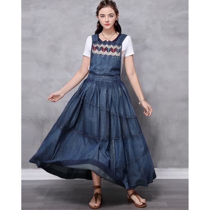 Robe longue pour femme sans manches nouvel t 2020 avec broderie
