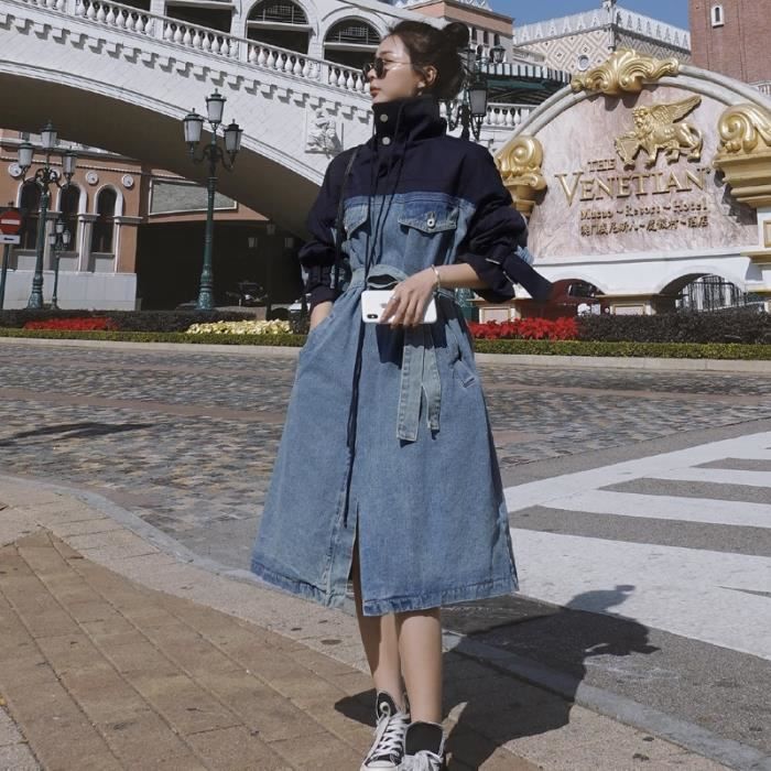 Manteau Trench Coat en Denim pour femmes Streetwear Long et ample