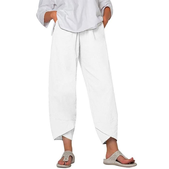 Pantalon De Jogging En Coton Et Lin Pour Femme blanche Blanche Cdiscount Pret a Porter