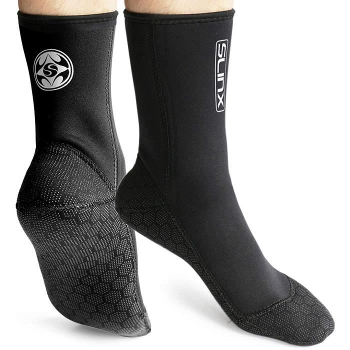 Chaussettes de Plongée Anti-Dérapant Thermique pour Homme et Femme - Noir - Plongée sous-marine - Taille L