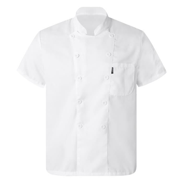 YIZYIF Veste de Cuisinier Manteau de Chef Manches Courtes avec Poche Vêtement Travail M-3XL Blanc