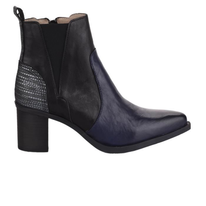boots femme cuir bleu marine