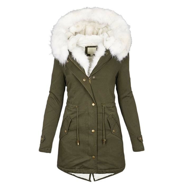 Parka Manteau Femme a Capuche Hiver Veste Marque Luxe Manteau Fourrure Chaud epaissir Hiver Armee verte Vert Cdiscount Pret a Porter