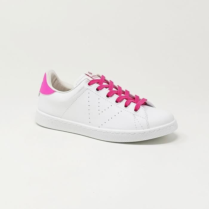 Basket basse tennis femme - VICTORIA - Fushia - Lacets - Textile - Plat