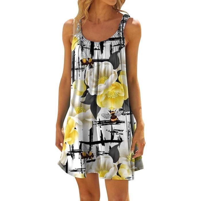 Femme Robe d t sans Manche D contract e Robes Plage L che Swing