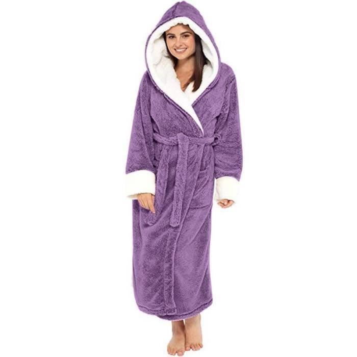 ROBE DE CHAMBRE obe de Chambre Femme en Polaire Douce - Peignoir Long Capuche Adulte - Peignoir 
