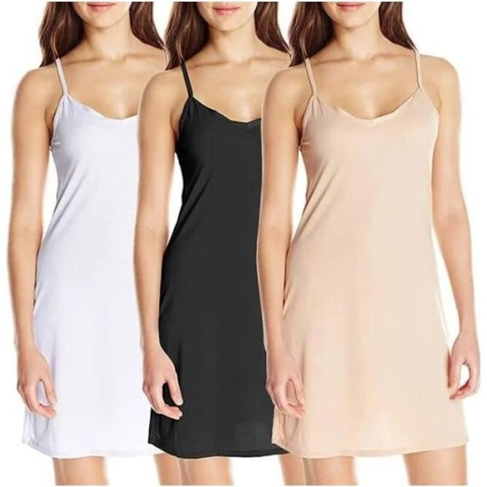 3PCS Fond de Robe Femme Longue Coton Jupon sous Robe Bretelles Chemise de Nuit Slip Elegant Mini Droite Robe Blanc Noir Beige Multicolore Cdiscount Pret a Porter