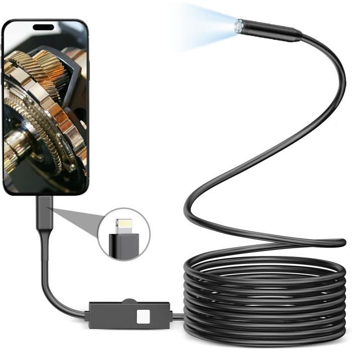 Endoscope Industriel - SKYBASIC - Caméra Endoscopique HD 7,9mm Étanche IP67  - Câble Semi-Rigide 5M avec 6 LED - Cdiscount Appareil Photo
