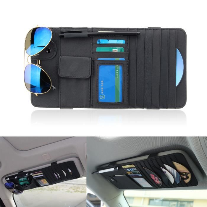 Étui à Lunettes De Soleil Voiture En Cuir PU – Porte Lunettes Pare-Soleil Avec Clips Et Rangement (Noir)
