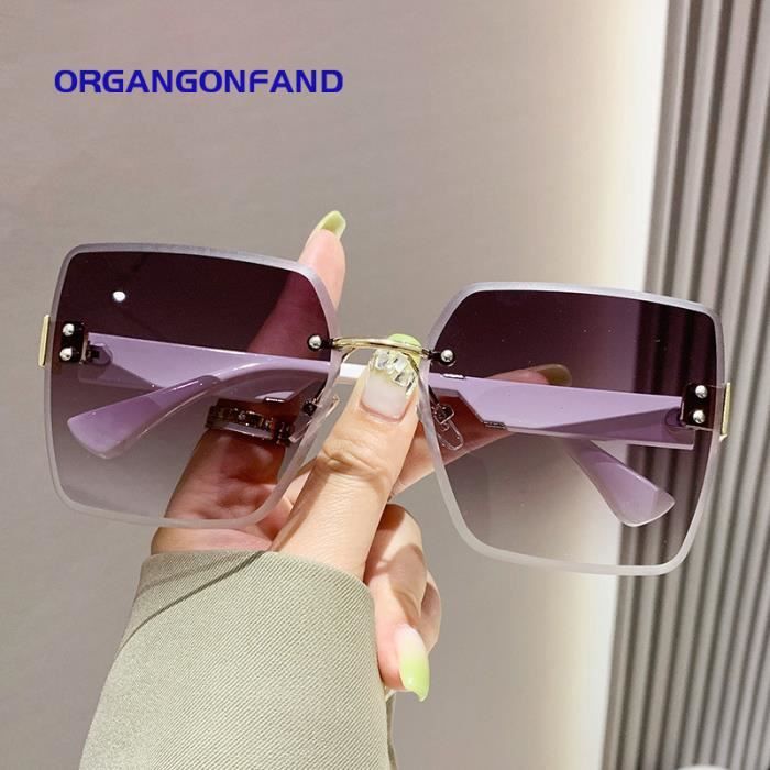 Lunettes de soleil femme 2023 nouvelle grande monture anti uv humidite ins premium sense sans monture Gris gris dans le cadre blanc