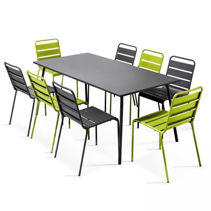 Ensemble table et chaises de jardin - Oviala - Vert - 180 x 90 x 72 cm - Acier