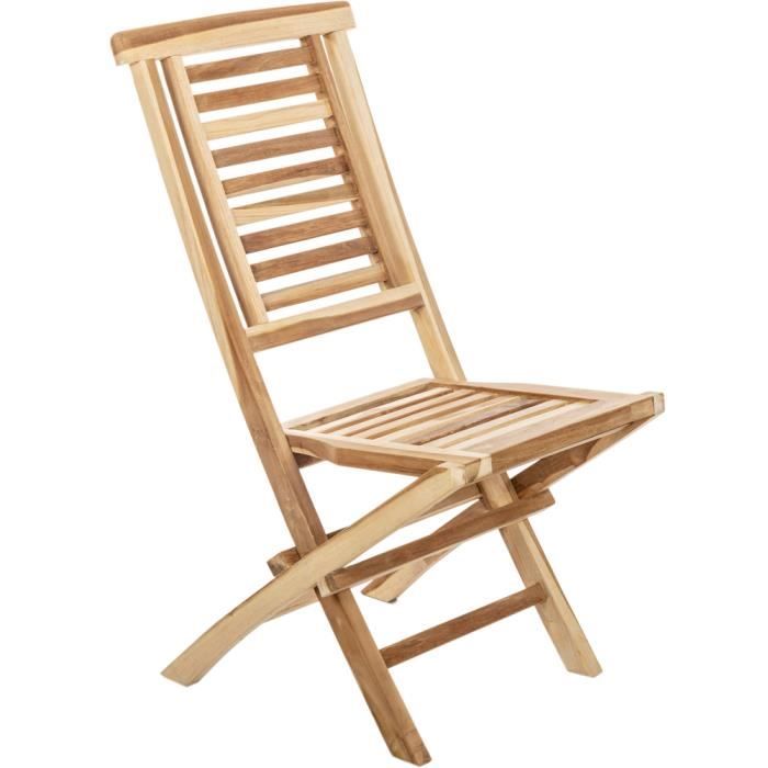 chaise pliante d'extérieur en bois de teck certifié - primematik - marron - meuble de jardin - style exotique
