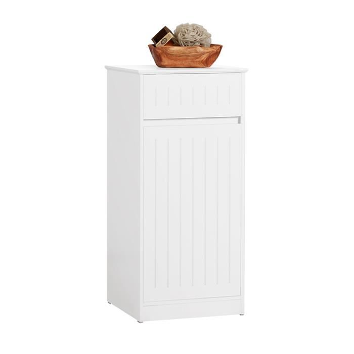 SoBuy BZR110-W Meuble Bas de Salle de Bain Commode de salle de bain avec 1 Tiroir et 1 Panier à Linge Amovible Blanc 40x39x86cm