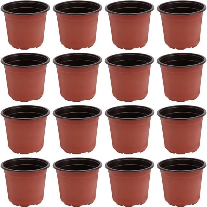Lot De 20 Pots De Fleurs En Plastique Brun - Pots De Semis Universels Avec Trous De Drainage - 14