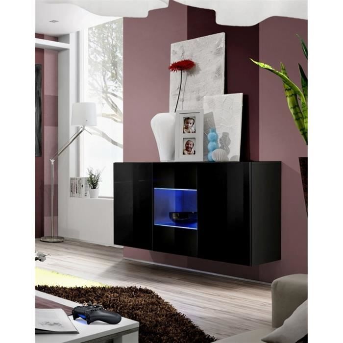 Commode Fly 2 Noir Noir Laque Achat Vente Buffet Bahut