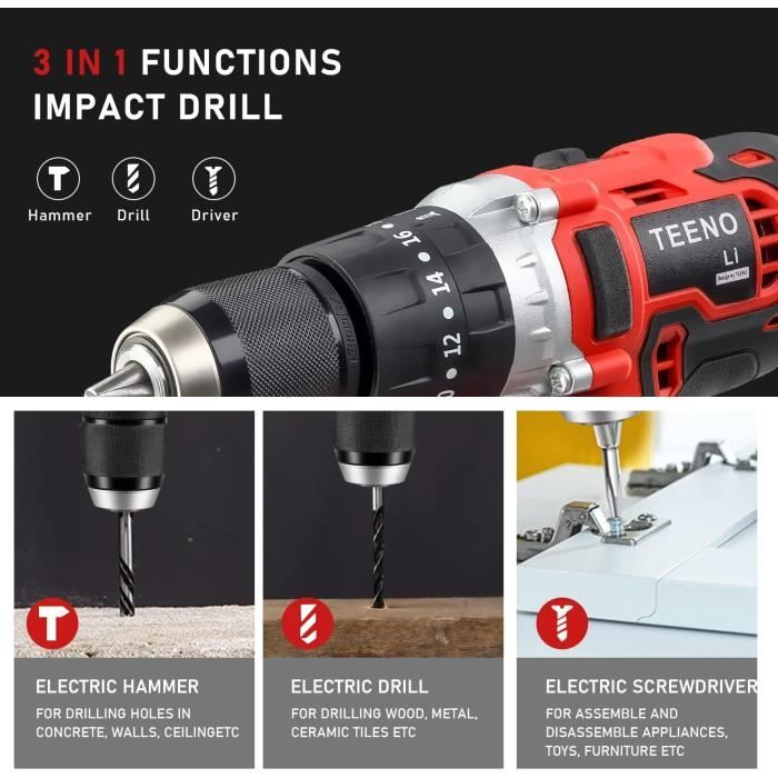 Clé à Chocs Sans Fil TEENO 320Nm - Moteur Brushless, 2 Batteries 3.0Ah, 25 Accessoires Pour Boulons Et Écrous