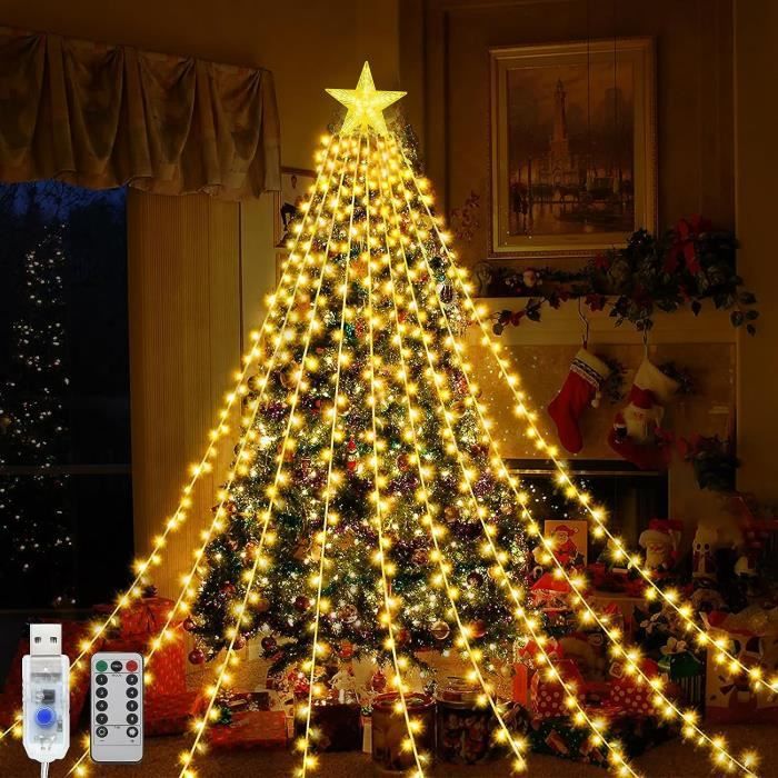 LED Guirlande Lumineuse Sapin de Noel avec Étoile, 9x2m USB Lumière de  Décoration d'Arbre de Noël, 8 Modes d'Éclairage Guirlande Lumineuse avec  Télécommande pour Intérieures Extérieures (Warm White) : :  Luminaires et
