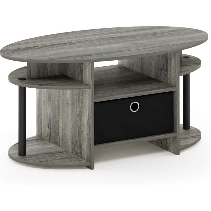 Jaya Simple Design Oval Coffee Table With Bin, French Oak Black, Bois D ...