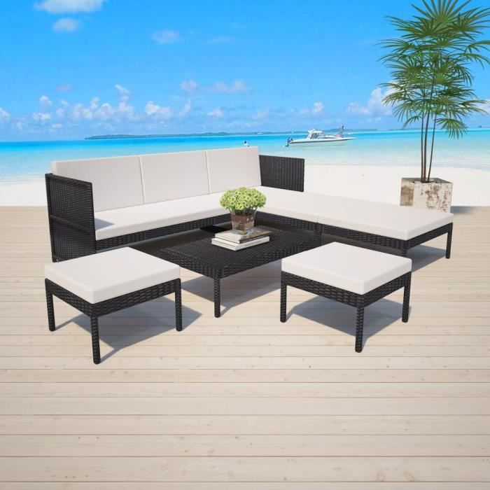 Salon de jardin - vidaXL - 6 pcs - Résine tressée - Noir - Mobilier extérieur résistant