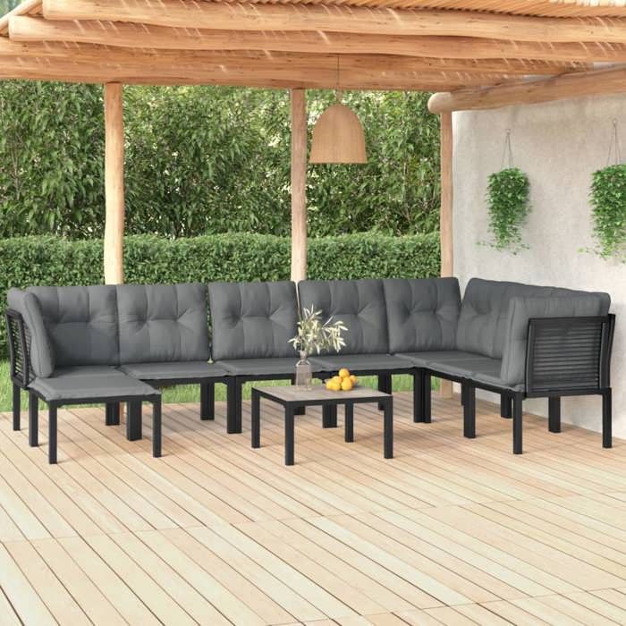 vidaXL Salon de Jardin 9 pcs Ensemble de Meubles de Terrasse Mobilier dExtérieur Chaise de Patio Moderne Noir et Gris 3187767