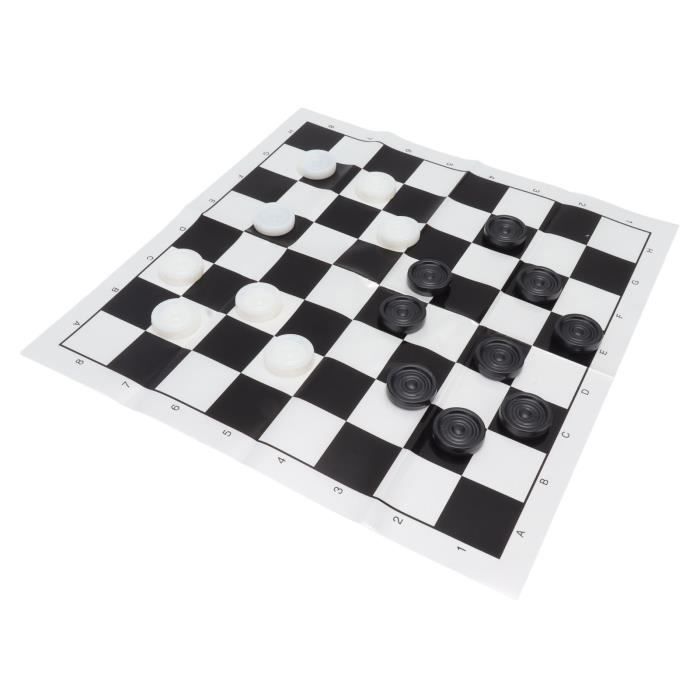 Tapis De Jeu Géant 3-en-1 – Dames, Échecs, Jeu De Pointe – Double Face – 66x66 Cm – Matériau Chinlon – Extérieur