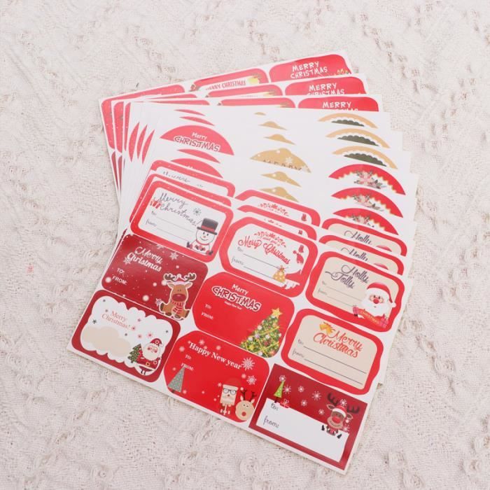 Feuilles D'autocollants Noël - Pack De 12 Motifs (Père Noël, Renne, Bonhomme Pain D'épice...) - 35 Autocollants/feuille - 10
