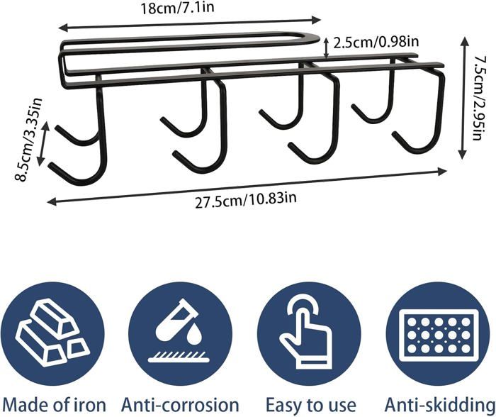 Valink Crochets De Suspension En Acier Inoxydable Placard Tasse à Café Support Égouttoir à Suspendre Sous Une étagère De L'Armoire De Stockage De 8