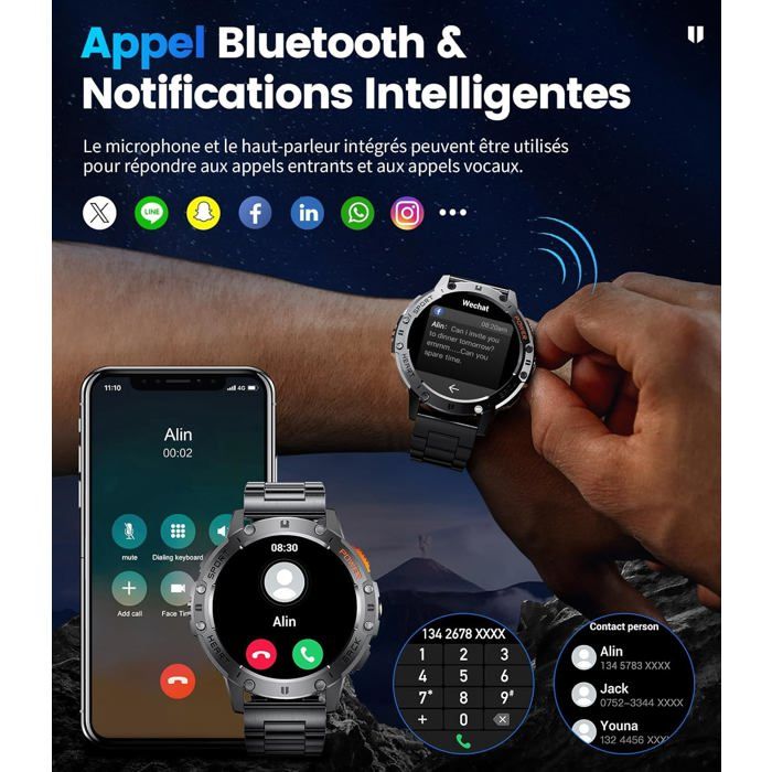 FITFLEX Montre Connectée Homme Avec Appels Bluetooth 750 MAh