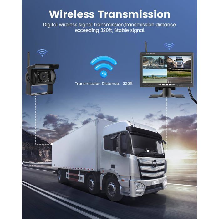 Kit Caméra De Recul 1080P HD Avec Moniteur IPS 7 Pouces - 2 Caméras étanches IP68, Vision Nocturne, Câbles 10m + 15m - Pour Camions, Camping-cars, Remorques