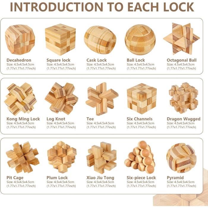Holzsammlung 9 Pièces Casse Tete Bois, Jeux Casse Tête, 3D IQ Puzzle Mini Casse-tête en Bois, Esprit Test Jeu Educatif Intellectuel Logic Jouet Classique Cadeau pour Adulte et Enfant, 4.5cm | Votre