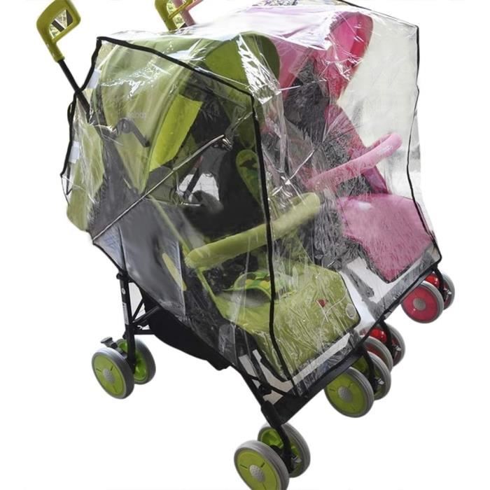 Habillage Pluie Universel pour Poussette Double Housse EVA Imperméable Landeau Protection Bébé Confort Anti Pluie Vent Neige