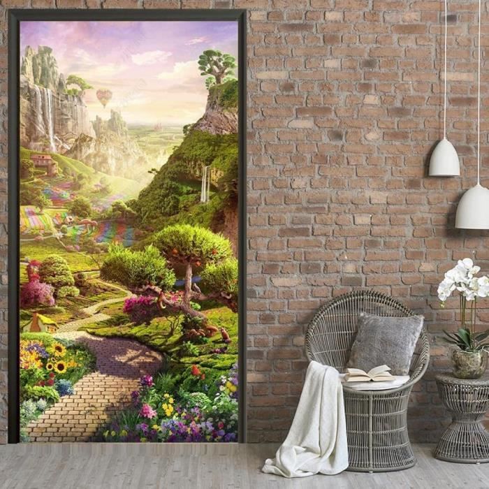 3D Porte Pâte Mauvaise Fenêtre Effet Rêve Jardin Jardin D'Eden Paysage  Sticker Mural Décoration Murale 95X215Cm[H5590] - Cdiscount Maison